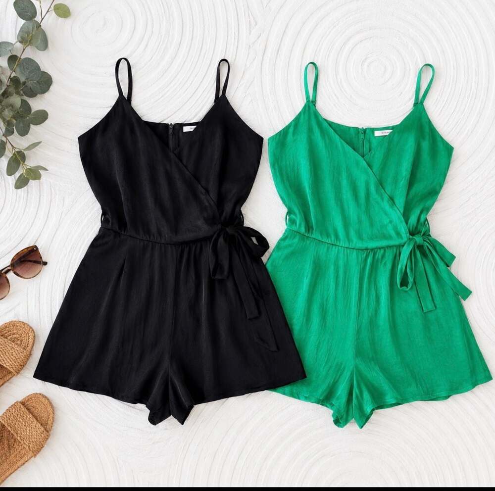Naked Zebra Romper Bundle Women’s Medium Black & Kelly Green Wrap Tie Summer